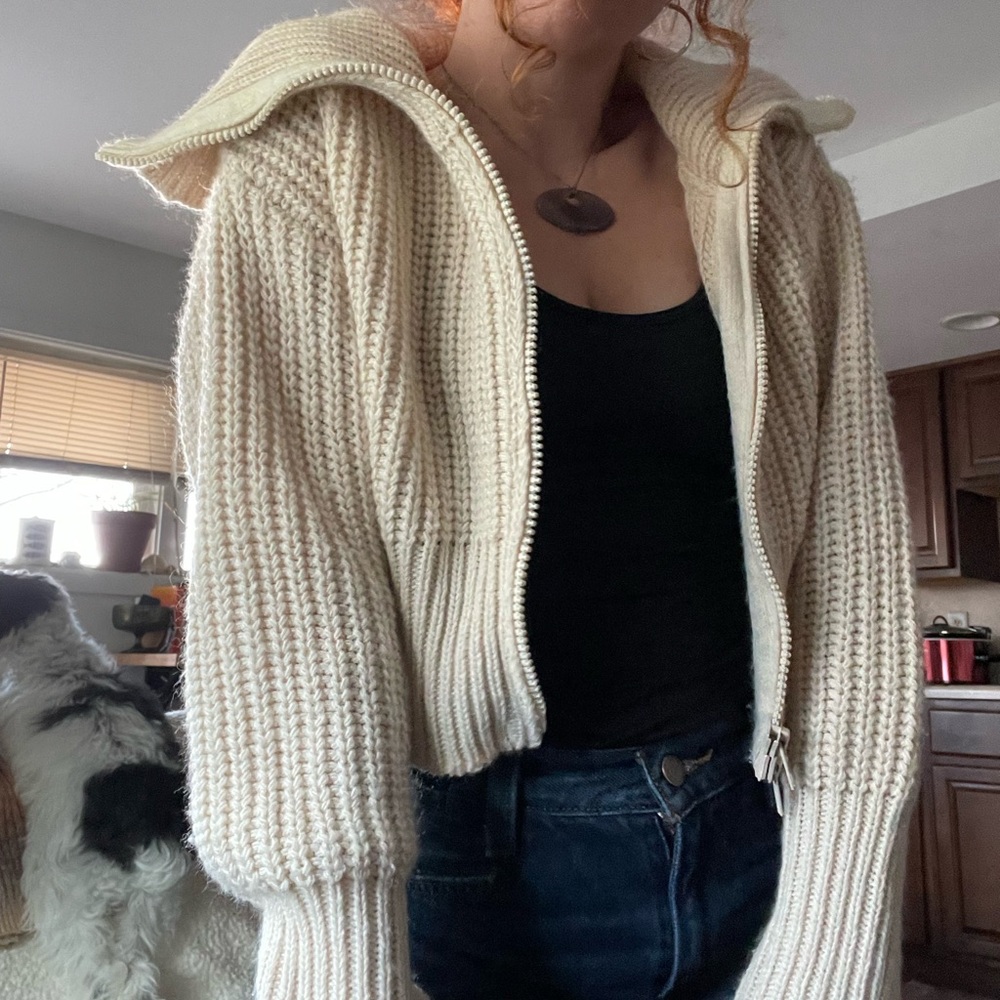 Cream zip up sweater